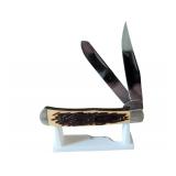 Two-Blade Folding Pocket Knife with Stag Handle, M