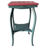 Two-Tone Green and Red Painted Wooden Plant Stand