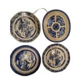 Four Blue and White Canton-Style Porcelain Plates