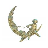 Painted Metal Wall Plaque Featuring a Crescent Moo