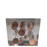 Lucite Cube with Embedded Pennies, 3 in. X 3 in.