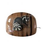 Wooden Belt Buckle with Metal Raccoon Inlay