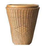 Vintage Woven Rattan Laundry Hamper with Hinged Ar