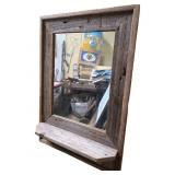 Rustic Reclaimed Wood Wall Mirror With Integrated