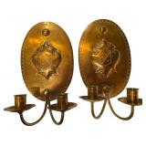 Two Brass Wall Sconces with Two Candle Holders and