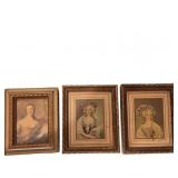 Three Portrait Prints in Ornate Wooden Frames