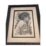 Framed Charcoal Drawing of a Child