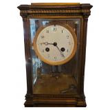 Gilded Brass and Glass Mantel Clock with Enamel Di