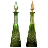 Bohemian Green Glass Decanters with Stoppers, 17 I