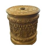 Engraved Brass Container with Detachable Lid, Flor