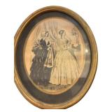 Oval Framed Victorian-Era Style Print of Two Women