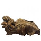 Bronze Reclining Woman Figurine on a Decorative Ch