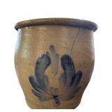 Stoneware Crock with Blue Floral Motif and Incised
