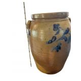 Stoneware Crock with Cobalt Blue Floral Decoration