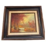 Framed Oil Painting Depicting Autumn Landscape, b1