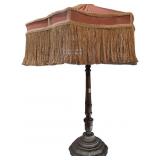 Vintage Brass Table Lamp with Pleated Pink Shade a