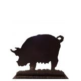 Metal Pig Silhouette Sculpture on Rectangular Base
