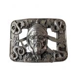 Silver-Toned Belt Buckle with Asian Motif and Samu