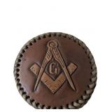 Tooled Leather Masonic Belt Buckle with Compass an
