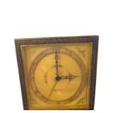 German Metal Desk Clock with Enamel Dial and Flora