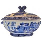 Blue and White Transferware Tureen with Lid, Samue