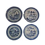 Four Blue and White Canton Porcelain Plates with S