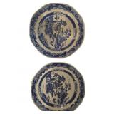Blue and White Canton Porcelain Plates with Villag