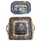 Two Blue and White Porcelain Platters with Transfe