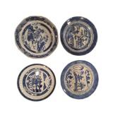Four Blue and White Canton Porcelain Plates with S