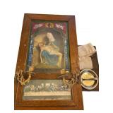 Wooden Religious Shadow Box With Framed Pieta and
