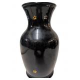 Vintage Black Amethyst Glass Vase with Hand-Painte