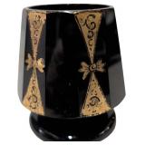Vintage Black Glass Pedestal Vase with Gold Accent