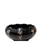 Antique Black Glass Vase with Hand-Painted Gold an
