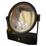 Round Lucite Mirror with Swivel Frame and Storage