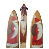 Three Hand-Painted Wooden Santa Decorations