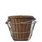 Woven Wicker Basket with Metal Wire Frame and Hand