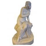 Seated Female Figurine in White Plaster or Ceramic