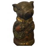 Antique Painted Lead Christmas Pig Figurine