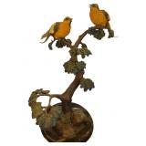 Painted Resin Sculpture of Two Yellow Birds on a T