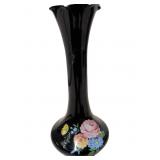 Black Amethyst Glass Bud Vase with Hand-Painted Fl