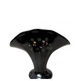Black Glass Fan Vase with Hand-Painted Floral Desi