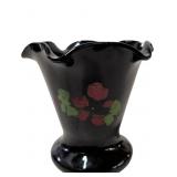 Vintage Black Amethyst Glass Vase with Ruffled Rim
