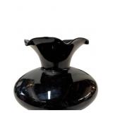 Vintage Black Amethyst Glass Vase with Ruffled Rim