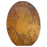 Oval Wooden Plaque with Etched Girl Under Umbrella