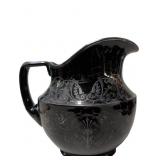 Black Glass Water Pitcher with Silver Overlay Deco