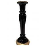 Vintage Black Amethyst Glass Candlesticks with Gol