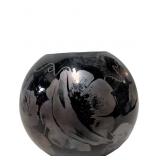 Fenton Hand-Painted Black Glass Rose Bowl Signed b