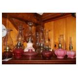 Assorted antique oil lamps