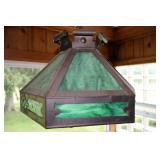 Antique slag glass hanging lamp