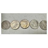2 Morgan Silver Dollars and 3 Peace Dollars
